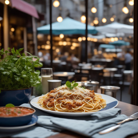 Spaghetti bolognese with tomato sauce and parmesanの素材