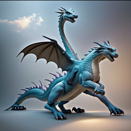 3D rendering of a fantasy dragon isolated on a white background.の素材