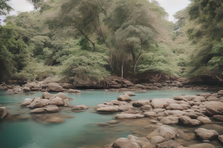 Mountain river flowing through the forest, Thailand. Vintage style.の素材