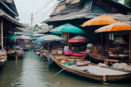 Floating market in the city of Bangkok in Thailand in Southeast Asiaの素材