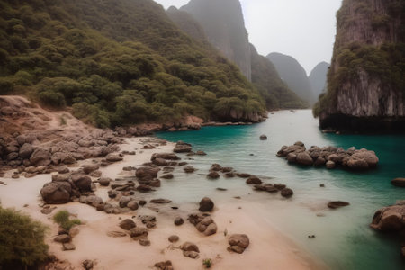 Limestone cliffs in Halong Bay, Vietnam. Long exposure.の素材