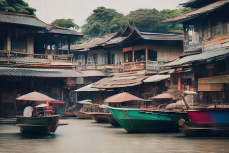 Boat trips on the Chao Phraya River in Bangkok, Thailandの素材