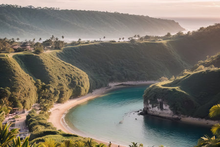Aerial view of beautiful beach at sunset, Bali island, Indonesiaの素材