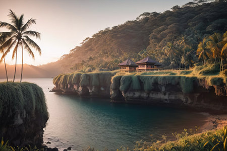 Tropical beach at sunset in Bali island, Indonesia.の素材