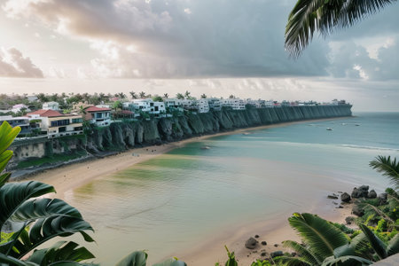 Beautiful view of the beach in Sri Lanka, with palm treesの素材