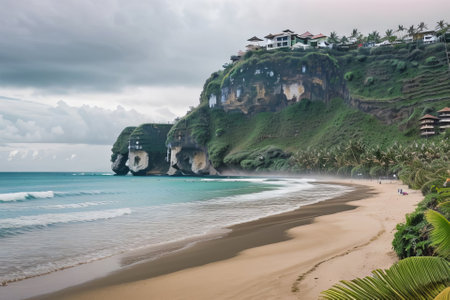 Tropical beach in Tanah Lot, Bali, Indonesiaの素材