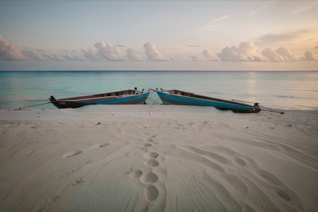 Fishing boats on the beach in the morning. Maldives.の素材