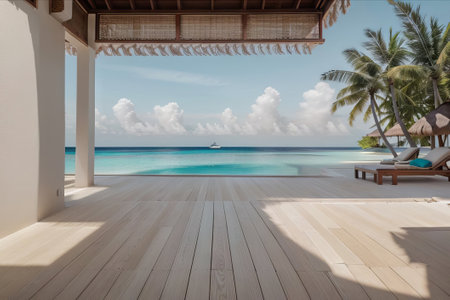 Luxury villa in tropical Maldives island with beach and seaの素材