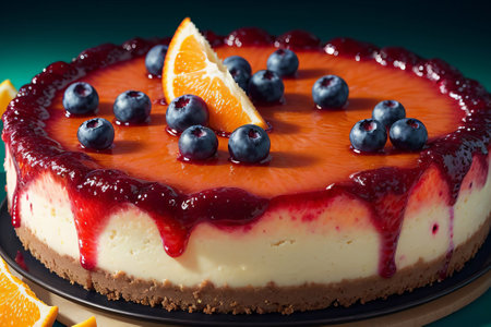 Cheesecake with blueberries and orange. Shallow dof.の素材