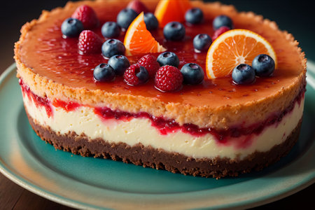 Delicious cheesecake with fresh berries and orange. Shallow dof.の素材