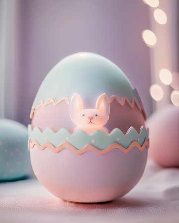 Easter egg with cute bunny in pastel colors and bokehの素材