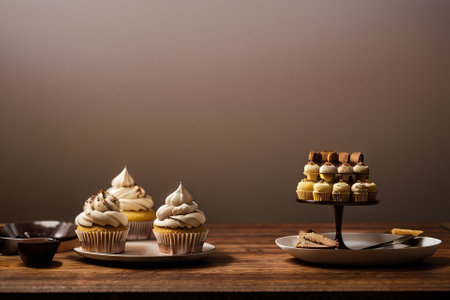 Plate with slice of tasty homemade chocolate cake on tableの素材
