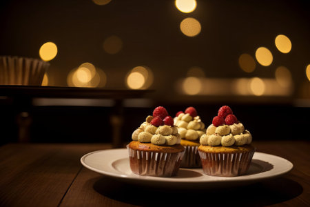 Plate with slice of tasty homemade chocolate cake on tableの素材