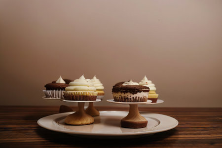 Plate with slice of tasty homemade chocolate cake on tableの素材
