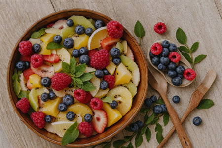 Tropical Temptation: Experience a symphony of flavors in our fruit salad, a paradise of freshness and vibrant colors.の素材