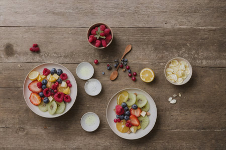 Tropical Temptation: Experience a symphony of flavors in our fruit salad, a paradise of freshness and vibrant colors.の素材