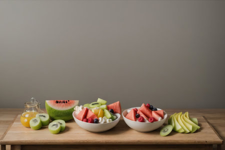 Tropical Temptation: Experience a symphony of flavors in our fruit salad, a paradise of freshness and vibrant colors.の素材