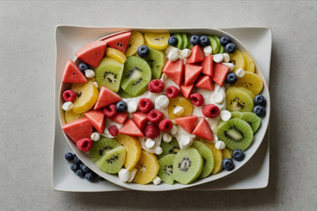 Tropical Temptation: Experience a symphony of flavors in our fruit salad, a paradise of freshness and vibrant colors.の素材