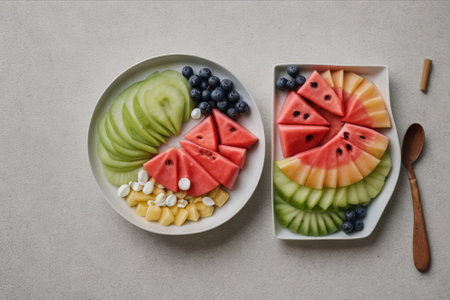 Tropical Temptation: Experience a symphony of flavors in our fruit salad, a paradise of freshness and vibrant colors.の素材