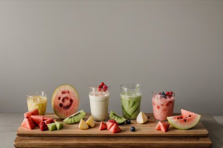 Tropical Temptation: Experience a symphony of flavors in our fruit salad, a paradise of freshness and vibrant colors.の素材