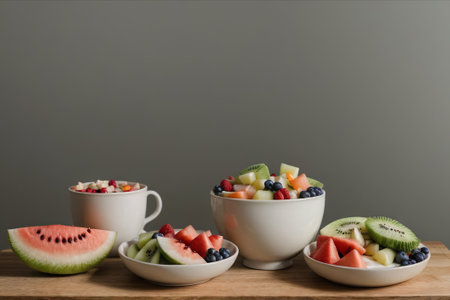 Tropical Temptation: Experience a symphony of flavors in our fruit salad, a paradise of freshness and vibrant colors.の素材