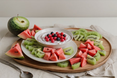 Tropical Temptation: Experience a symphony of flavors in our fruit salad, a paradise of freshness and vibrant colors.の素材