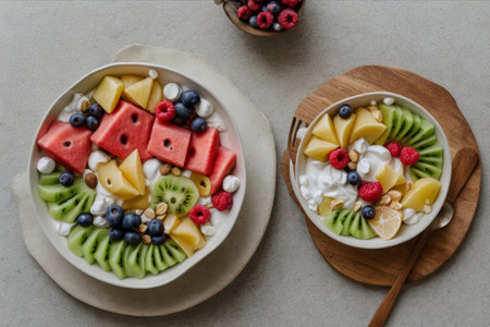 Tropical Temptation: Experience a symphony of flavors in our fruit salad, a paradise of freshness and vibrant colors.の素材