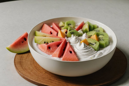 Tropical Temptation: Experience a symphony of flavors in our fruit salad, a paradise of freshness and vibrant colors.の素材