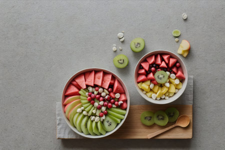 Tropical Temptation: Experience a symphony of flavors in our fruit salad, a paradise of freshness and vibrant colors.の素材