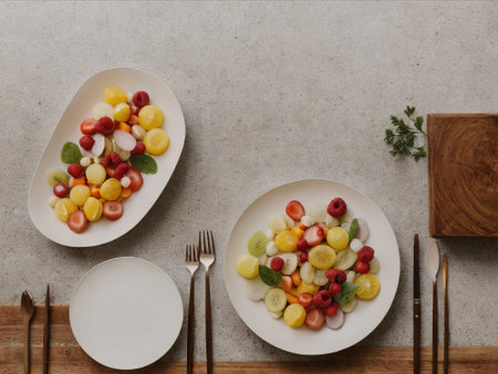 Tropical Temptation: Experience a symphony of flavors in our fruit salad, a paradise of freshness and vibrant colors.の素材