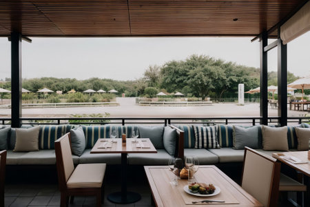 Step into a realm of culinary charm at our restaurant. Ambient lighting baths chic interiors, where diverse textures and hues merge seamlessly. From tantalizing appetizers to exquisite mains, every detail is curated for a dining experience that transcends taste, embodying a perfect blend of sophistication and comfort.の素材