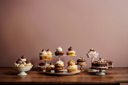 Sweets SyA delectable tableau unfolds as an array of exquisite pastries graces the table. Glistening with glaze, these indulgent treats showcase a symphony of textures and flavors. The artful presentation invites you to savor the sweet harmony of culinary delights in a feast for the eyes and palate.mphony: Tempting Pastries Await Indulgence.の素材