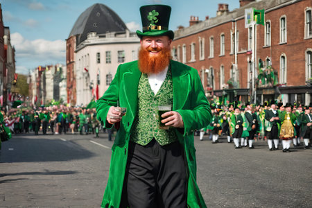 Embrace the spirit of St. Patrick's Day in a lively photo capturing parades, shamrocks, and revelers clad in green a vibrant tableau of Irish pride and celebration.の素材
