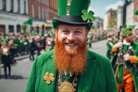 Embrace the spirit of St. Patrick's Day in a lively photo capturing parades, shamrocks, and revelers clad in green a vibrant tableau of Irish pride and celebration.の素材