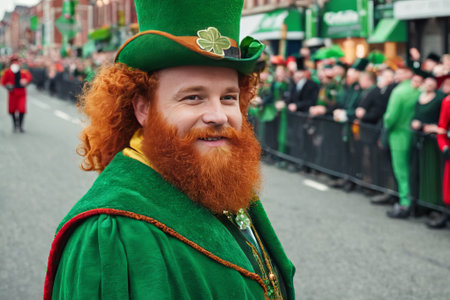 Embrace the spirit of St. Patrick's Day in a lively photo capturing parades, shamrocks, and revelers clad in green a vibrant tableau of Irish pride and celebration.の素材