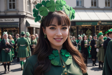 Embrace the spirit of St. Patrick's Day in a lively photo capturing parades, shamrocks, and revelers clad in green a vibrant tableau of Irish pride and celebration.の素材