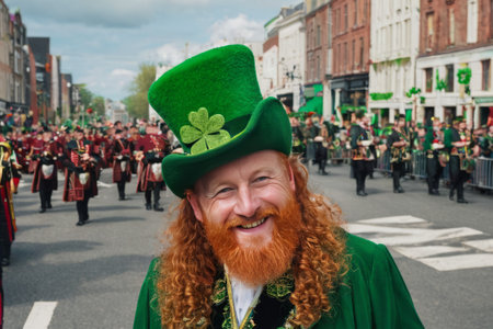 Embrace the spirit of St. Patrick's Day in a lively photo capturing parades, shamrocks, and revelers clad in green a vibrant tableau of Irish pride and celebration.の素材