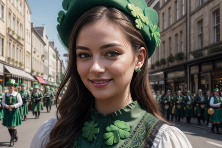 Embrace the spirit of St. Patrick's Day in a lively photo capturing parades, shamrocks, and revelers clad in green a vibrant tableau of Irish pride and celebration.の素材