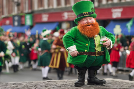 Embrace the spirit of St. Patrick's Day in a lively photo capturing parades, shamrocks, and revelers clad in green a vibrant tableau of Irish pride and celebration.の素材