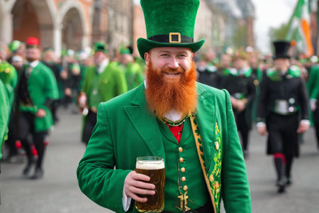Embrace the spirit of St. Patrick's Day in a lively photo capturing parades, shamrocks, and revelers clad in green a vibrant tableau of Irish pride and celebration.の素材