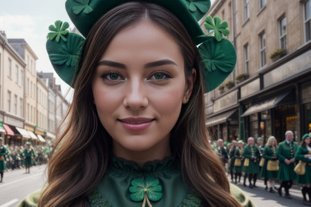 Embrace the spirit of St. Patrick's Day in a lively photo capturing parades, shamrocks, and revelers clad in green a vibrant tableau of Irish pride and celebration.の素材