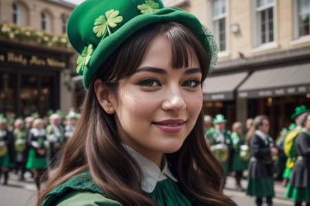 Embrace the spirit of St. Patrick's Day in a lively photo capturing parades, shamrocks, and revelers clad in green a vibrant tableau of Irish pride and celebration.の素材