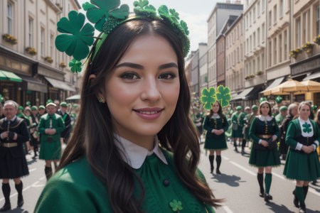 Embrace the spirit of St. Patrick's Day in a lively photo capturing parades, shamrocks, and revelers clad in green a vibrant tableau of Irish pride and celebration.の素材