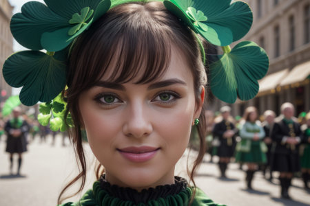 Embrace the spirit of St. Patrick's Day in a lively photo capturing parades, shamrocks, and revelers clad in green a vibrant tableau of Irish pride and celebration.の素材