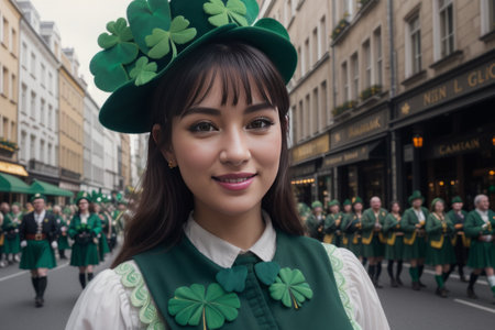 Embrace the spirit of St. Patrick's Day in a lively photo capturing parades, shamrocks, and revelers clad in green a vibrant tableau of Irish pride and celebration.の素材