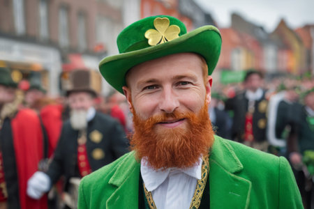 Embrace the spirit of St. Patrick's Day in a lively photo capturing parades, shamrocks, and revelers clad in green a vibrant tableau of Irish pride and celebration.の素材