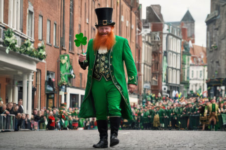 Embrace the spirit of St. Patrick's Day in a lively photo capturing parades, shamrocks, and revelers clad in green a vibrant tableau of Irish pride and celebration.の素材