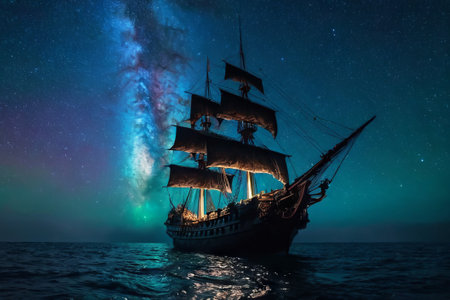 Experience the thrill of adventure in a dramatic photo capturing a majestic sailboat navigating stormy seas a testament to courage and resilience amidst nature fury.の素材
