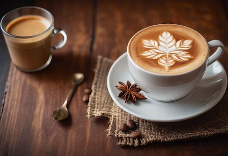 he cappuccino cup with a tall layer of foam stands before you. The aroma of coffee fills the room, promising an invigorating start to the day.の素材