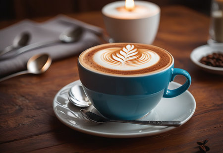 he cappuccino cup with a tall layer of foam stands before you. The aroma of coffee fills the room, promising an invigorating start to the day.の素材